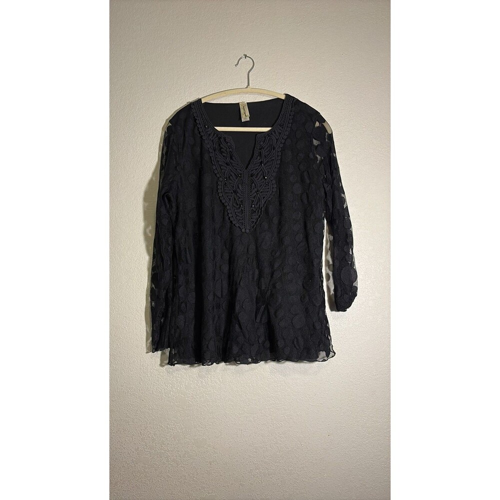 Decorated Originals Black Lace Crochet Detail Tunic Top XL